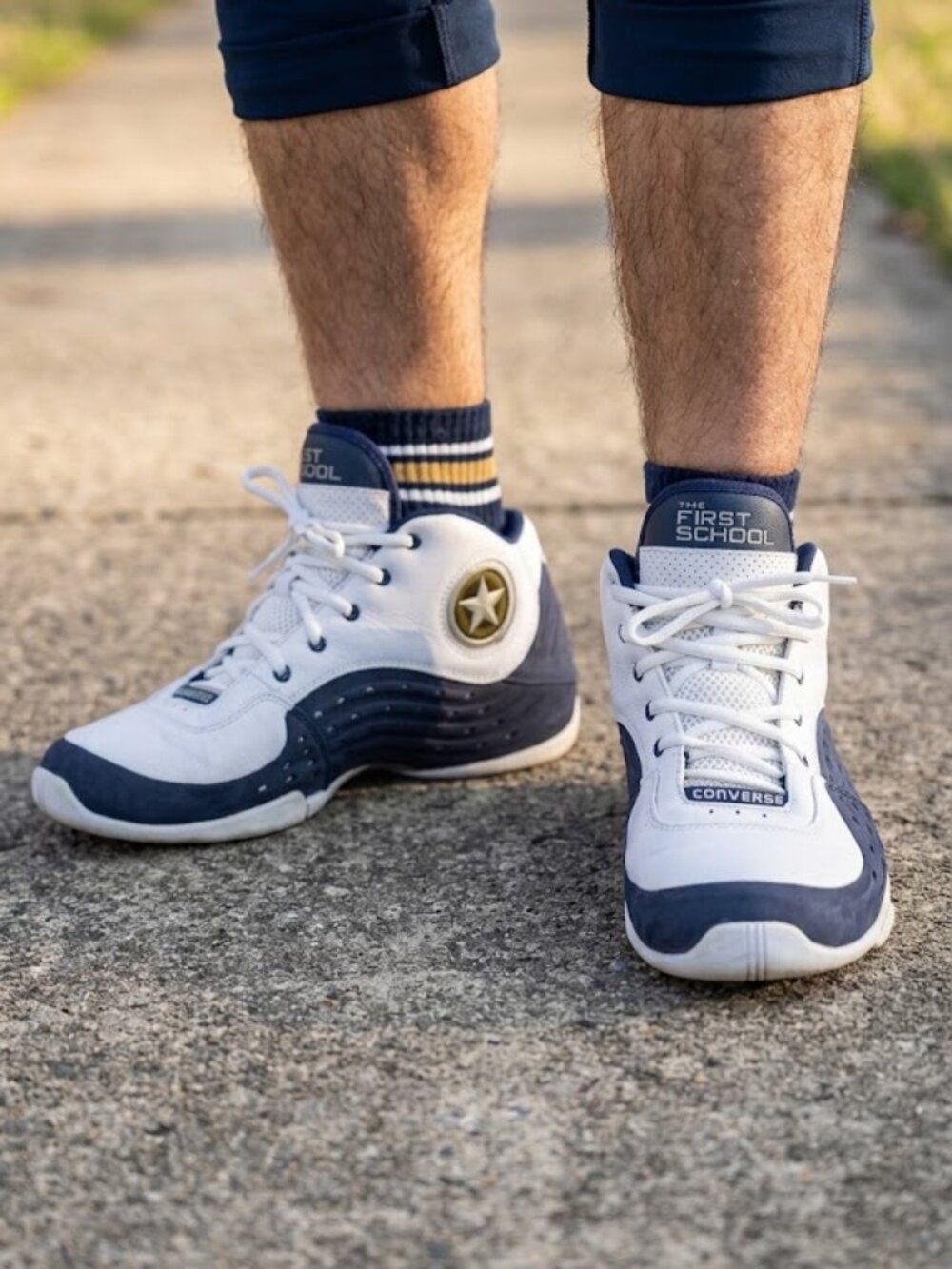 Converse The First School White Navy Blue Retro Basketball Shoes Size 7.5